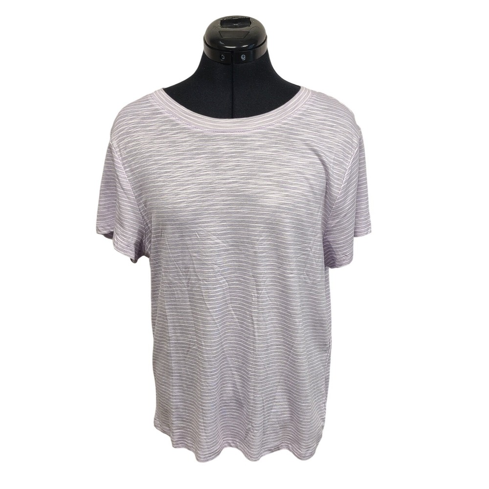 Sanctuary Women's Striped Short Sleeve T-Shirt Purple White XL NEW